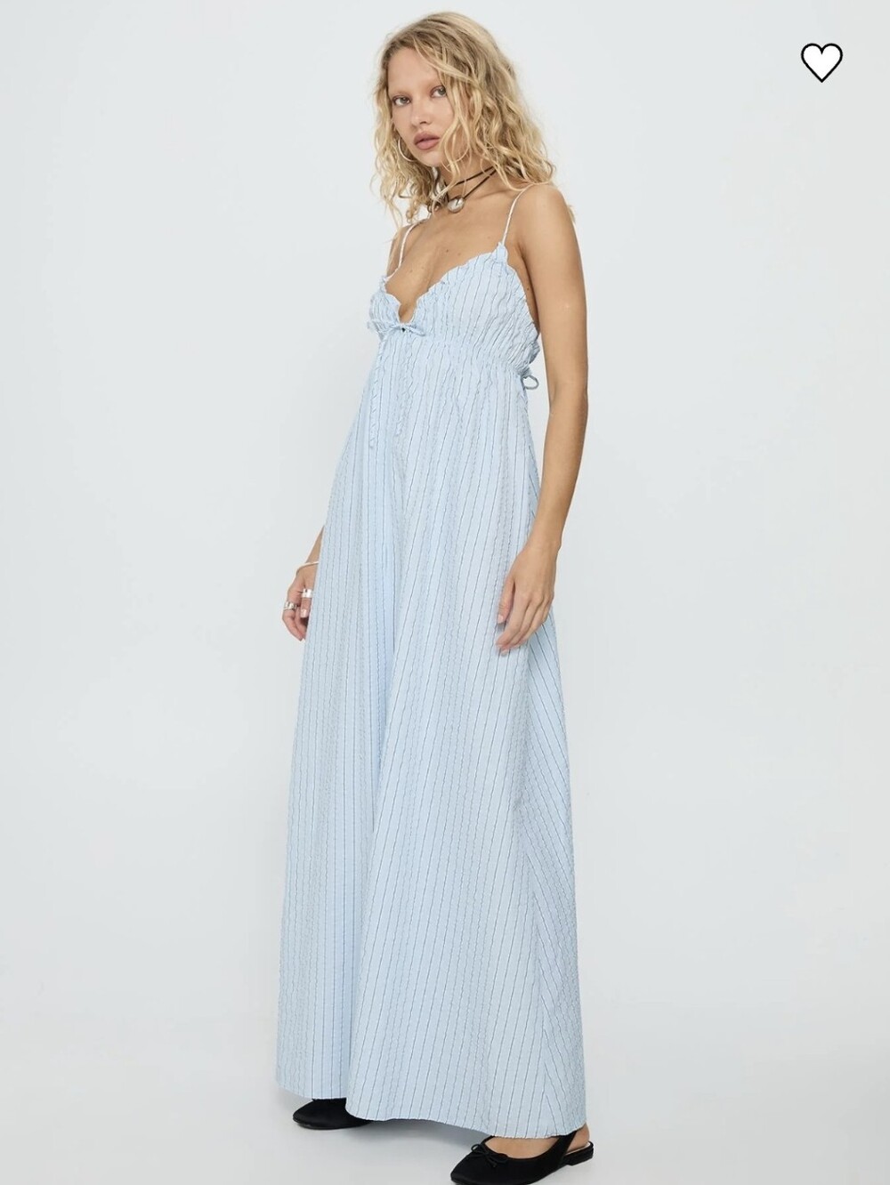 NWT Princess Polly Avelyn Shirred Maxi Dress Blue Stripe Sz 8 Medium New!